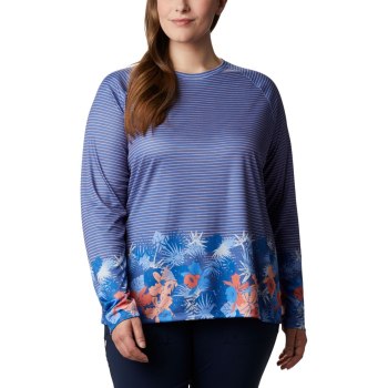 Columbia Ženske Majice S Kapuljačom - PFG Super Tidal II Long Sleeve Plus Size Plave Prugice | STZR-